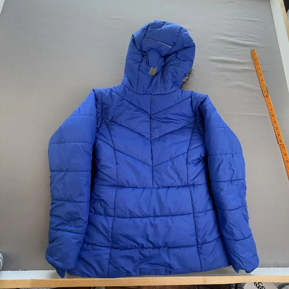 Columbia Coat Kids M 10-12 Blue Puffer Hooded Faux Fur Trim Parka Winter Snow